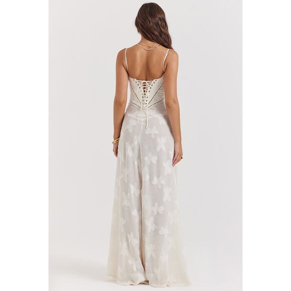 House of CB Seren Vintage Cream Floral Lace Back Maxi Dress - Picture 6 of 9